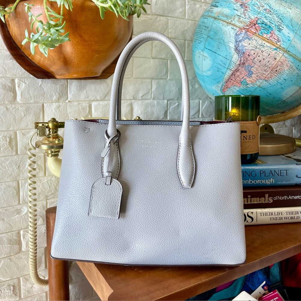 Kate Spade Grey Textured Leather Top Handle Crossbody Bag Purse - Picture 3 of 14